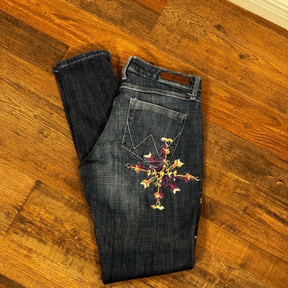 Wrangler Denim - Wrangler Dark Blue Skinny Leg Jeans with Pink Stitching